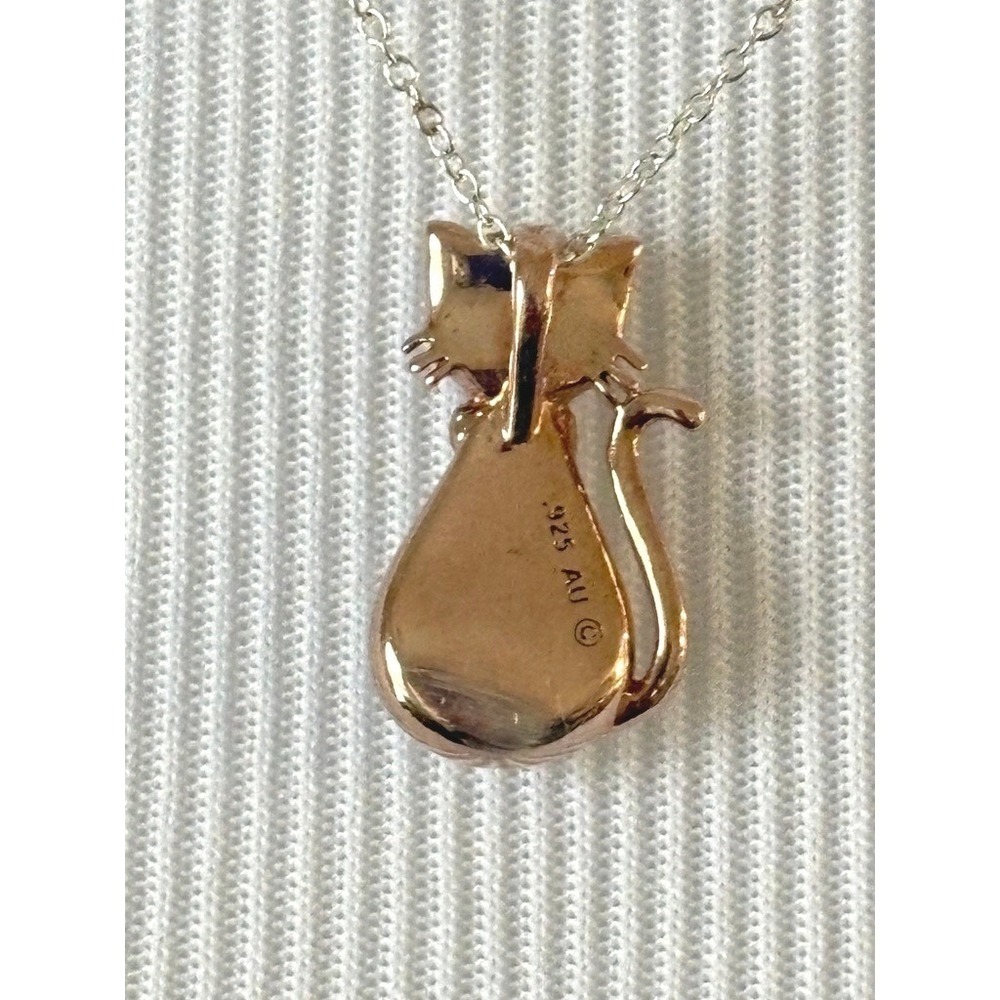 Classy Cat Rose Gold Plated AU Sterling Silver Swarovski Crystals Necklace 18" - Picture 6 of 13